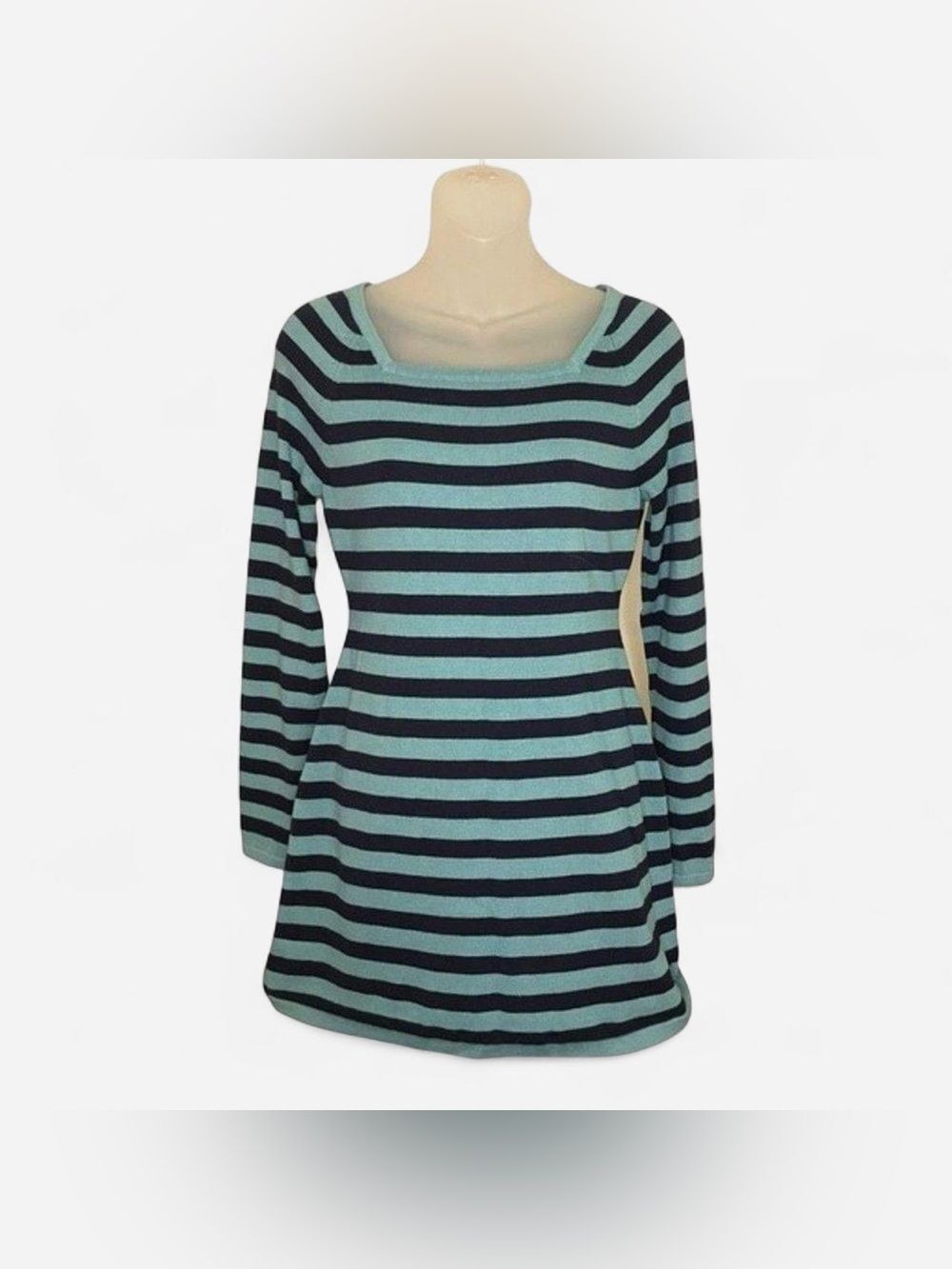 Merona Blue Striped Square Neck Long Sleeve Tunic Top Size M